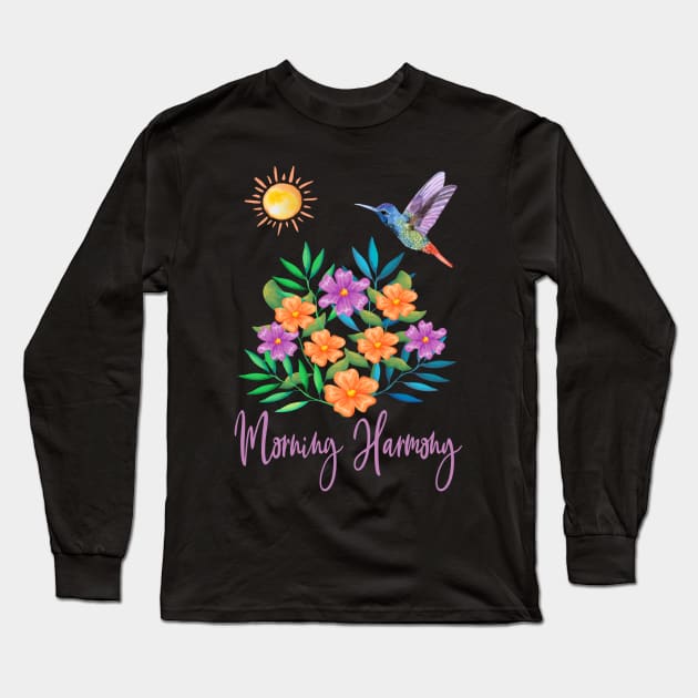 Morning harmony hummingbird floral Long Sleeve T-Shirt by Tianna Bahringer